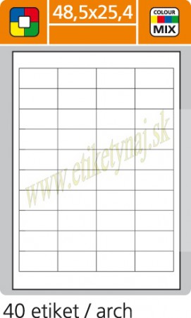 Print etikety 48,5x25,4 farebné MIX 4x25 hárkov